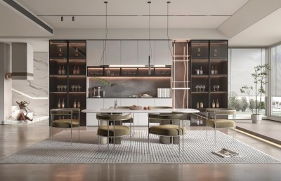 现代别墅餐厅3D模型下载